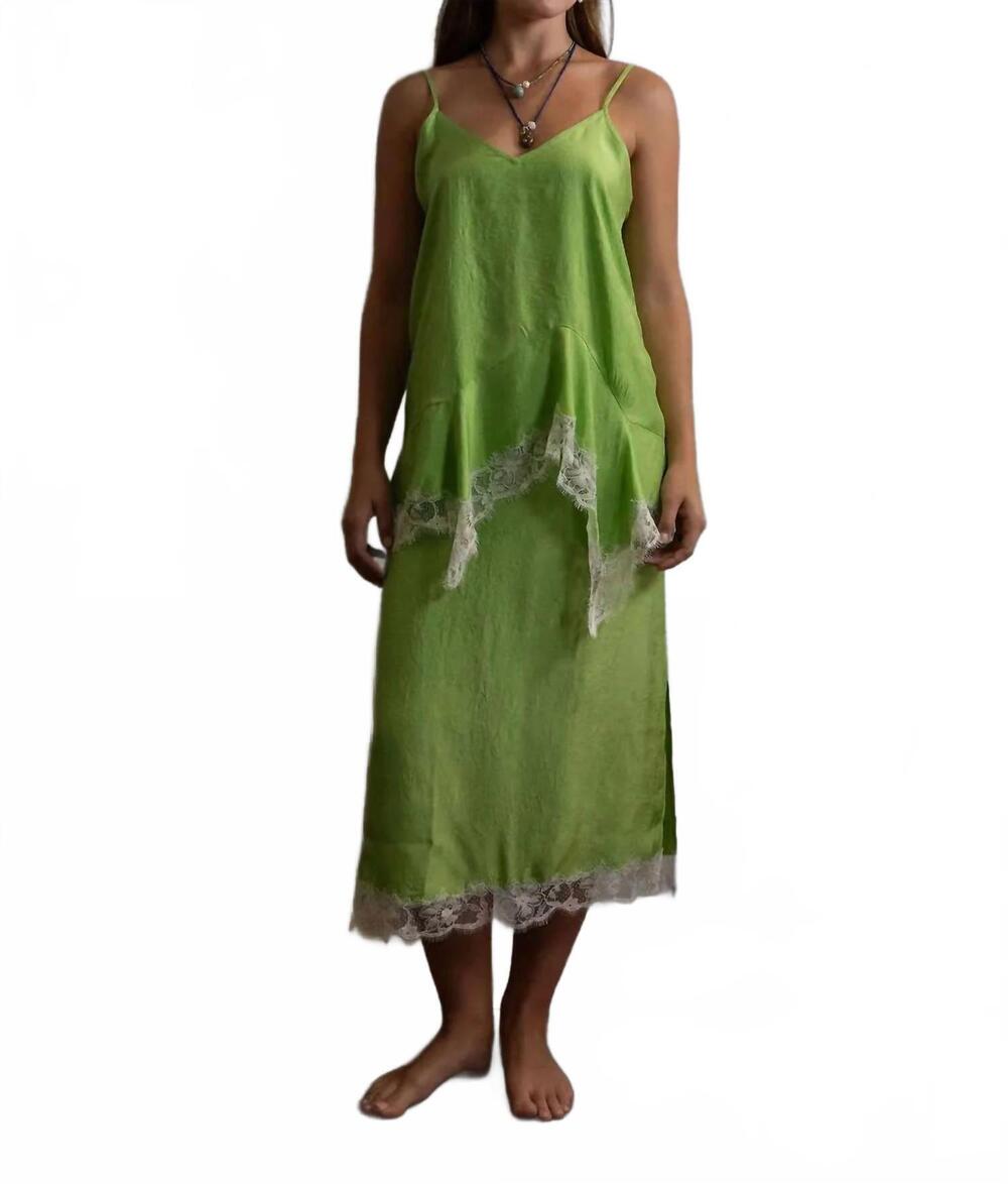 NEW ROSEANNA latte satin top in green